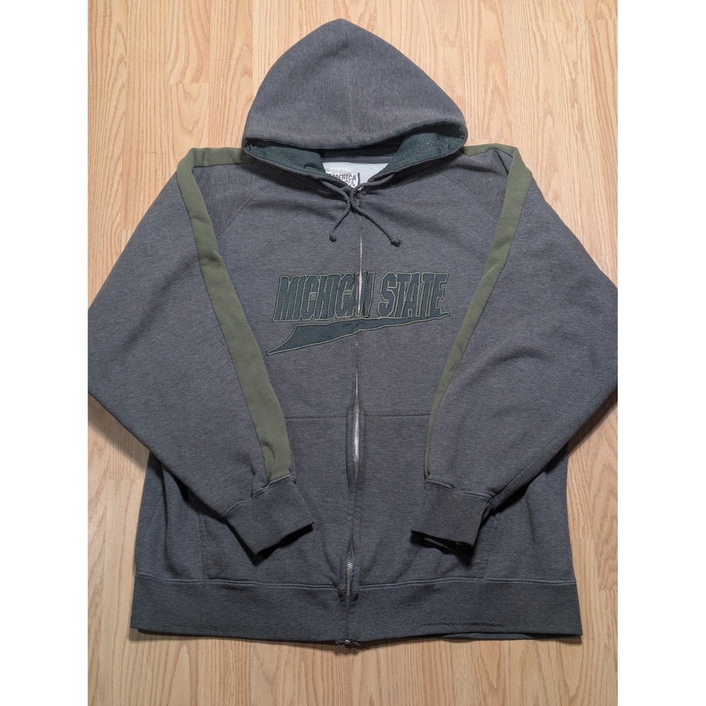 J. America Mens Michigan State Spartans Full Zip Hoodie Grey XL